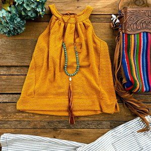 Mustard Waffle Weave Top